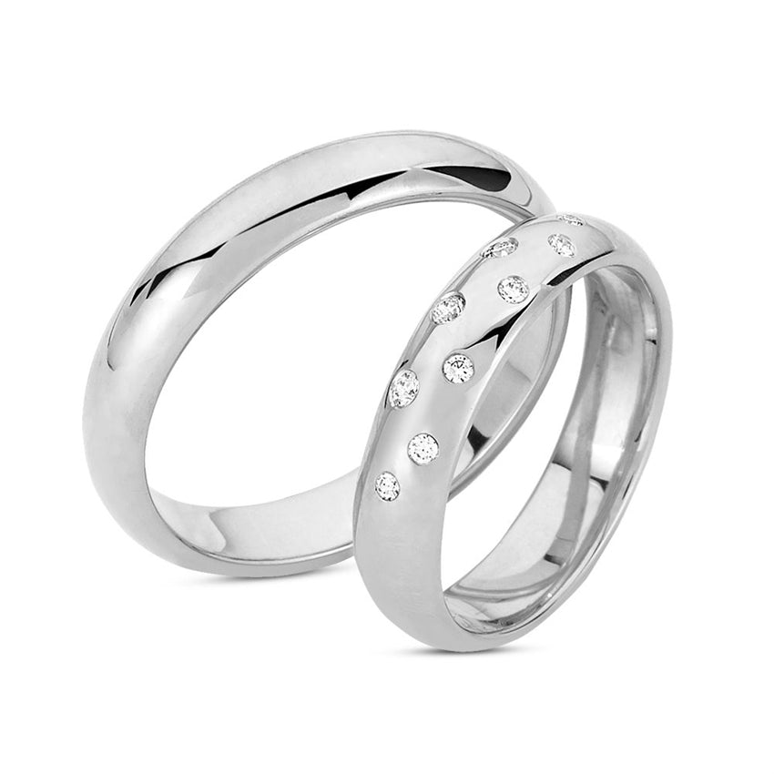 Stilfulde Nuran vielsesringe i 14 karat hvidguld med 0,12 ct diamanter